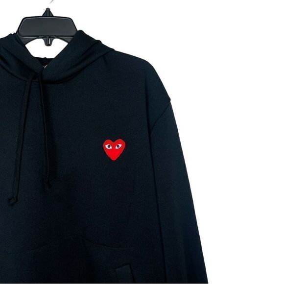 Comme des Garçons PLAY Black/Red Embroidered Heart Logo Pullover Hoodie Size XL - Picture 6 of 13